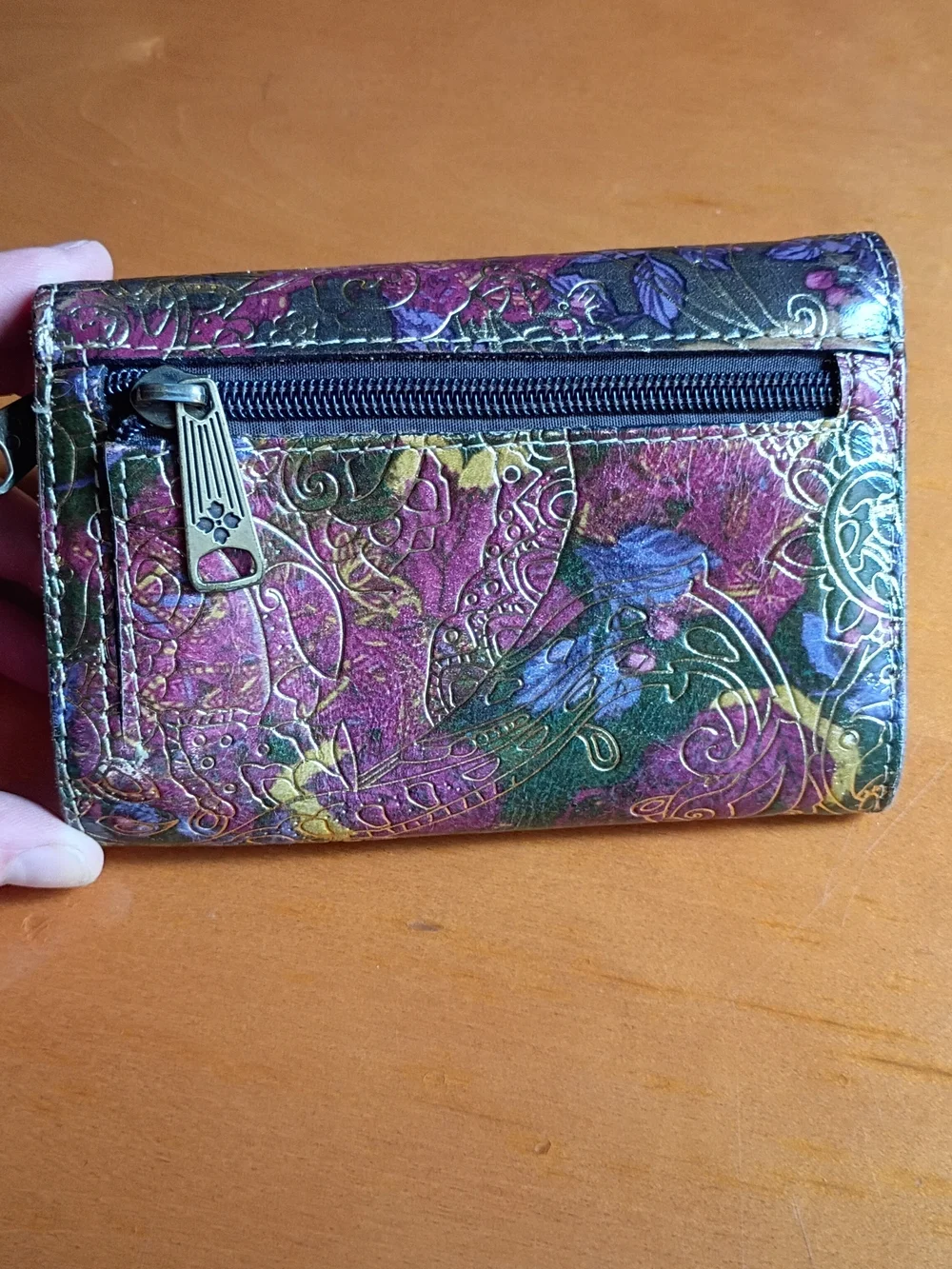 Patricia Nash Multicolor Floral Embossed Leather Wallet with Gold Bar